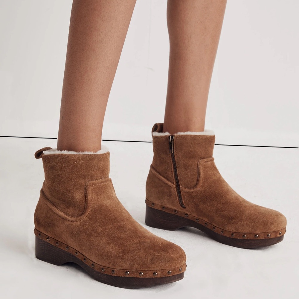 MADEWELL The Shearling Marceline Clog Boot in Toffee Suede 8.5